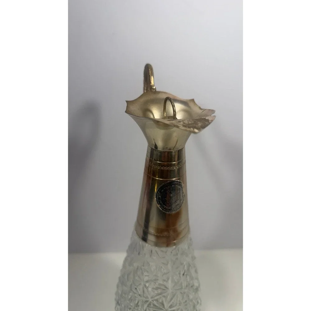 Vintage F. Lii Beccaro Cut Glass Crystal Decanter Silver Tone Pitcher Jug